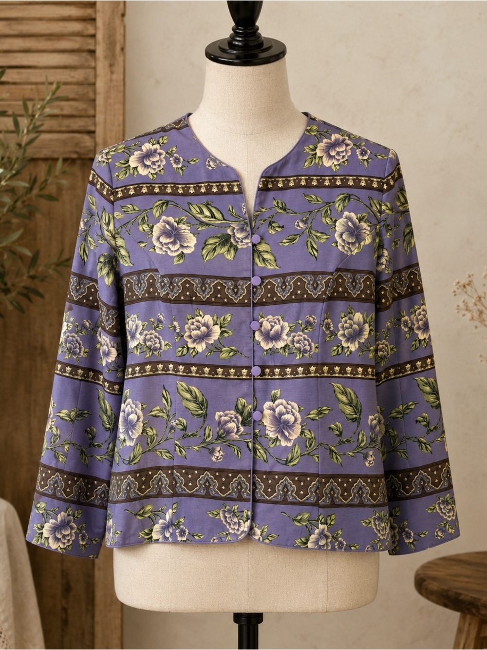 Purple Floral Button Front Jacket Blazer Plus Size 18W